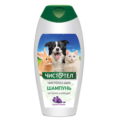 ЧИСТОТЕЛ БИО Шампунь от блох и клещей для собак, кошек, кроликов и грызунов, 180 мл