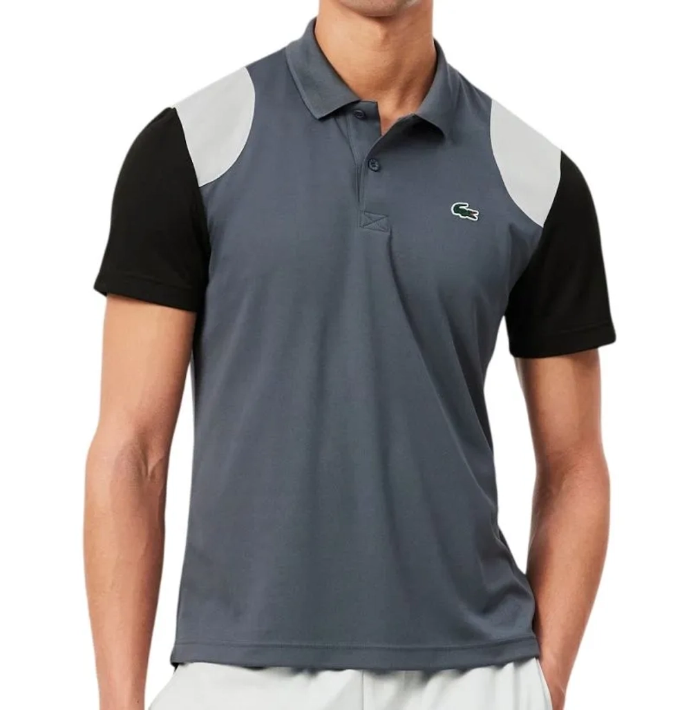 Теннисное поло Lacoste Ultra Dry Colour-Block Sport - grey/black