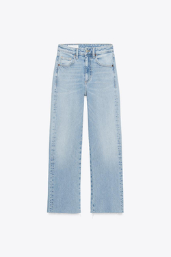 ZARA ДЖИНСЫ TRF CROPPED FLARE С ВЫСОКОЙ ПОСАДКОЙ, ГОЛУБОЙ