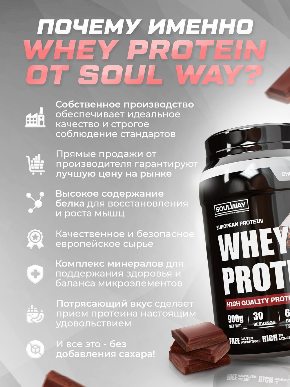 Протеин с шоколадом 900 гр Soul Way