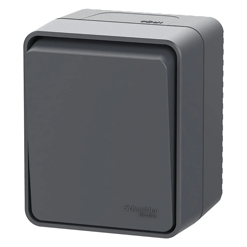 ATLASDESIGN PROFI IP54 О/У 1-клавишный ВЫКЛЮЧАТЕЛЬ КНОПОЧНЫЙ, сх.1, 10А, АНТРАЦИТ