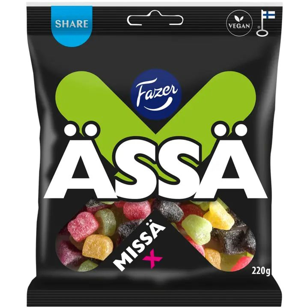 Конфеты жевательные Fazer "Assa Missa Х" со вкусом салмиакки и фруктов/ягод, 220 г