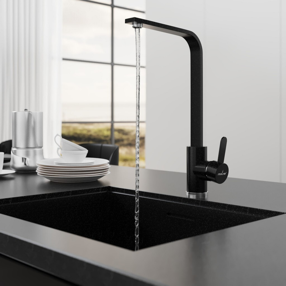 Смеситель для кухни 35к MIXLINE МЛ-ГС14 (ML-GS14) (308) черный высок. излив