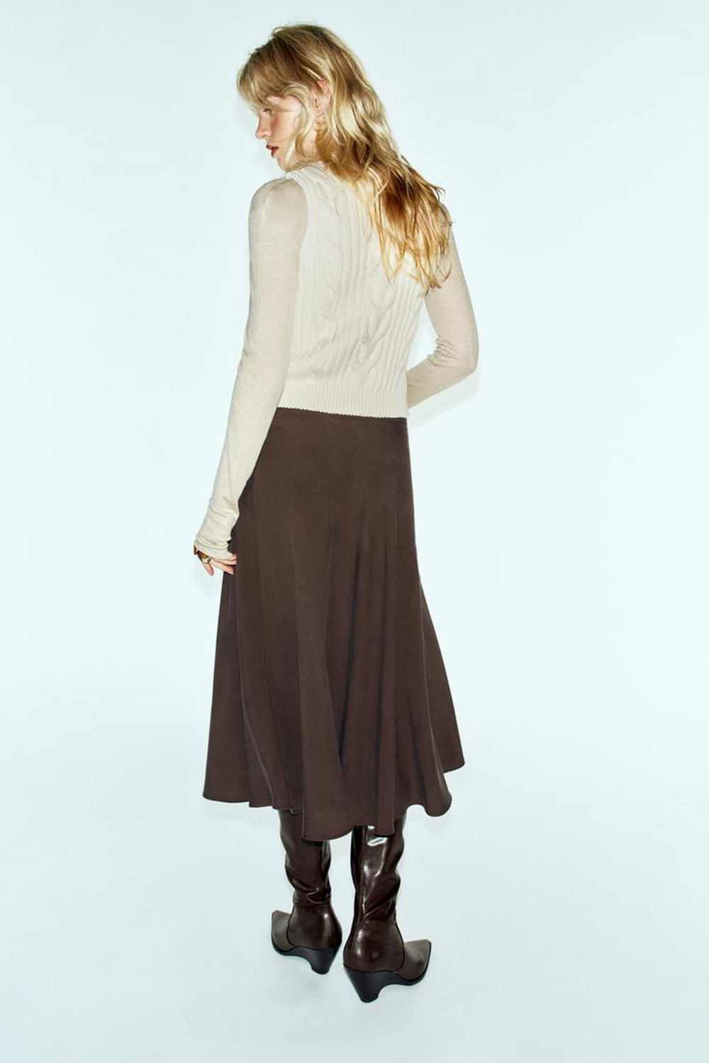 ZARA ЮБКА МИДИ С ЗАПАХОМ И ПРЯЖКОЙ, КОРИЧНЕВЫЙ