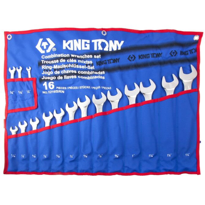 KING TONY (1216SRN) Набор комбинированных ключей, 1/4"-1&1/4", 16 предметов