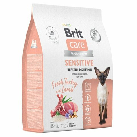 BRIT CARE, Сухой корм с инд. и ягнёнком д/взр.кош "Cat Sensitive Healthy Digestion", 0.4 кг, 5066131