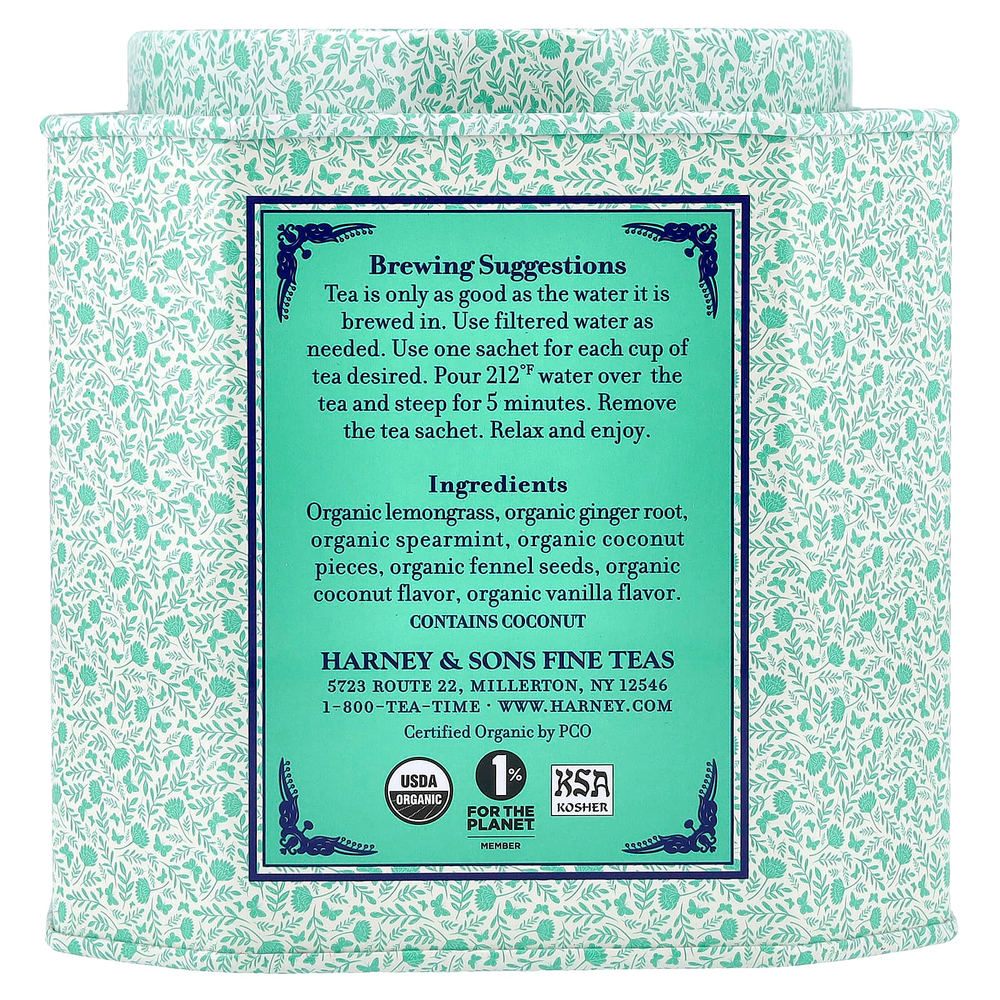 Harney & Sons, кокос и мята, 30 пакетиков, 48 г (1,69 унции)