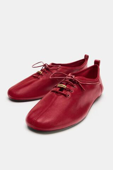 ZARA КОЖАНЫЕ ТУФЛИ-ДЕРБИ, КРАСНЫЙ