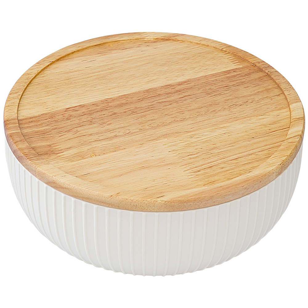 Салатник с крышкой из каучукового дерева soft ripples, dual glazing, D22 см