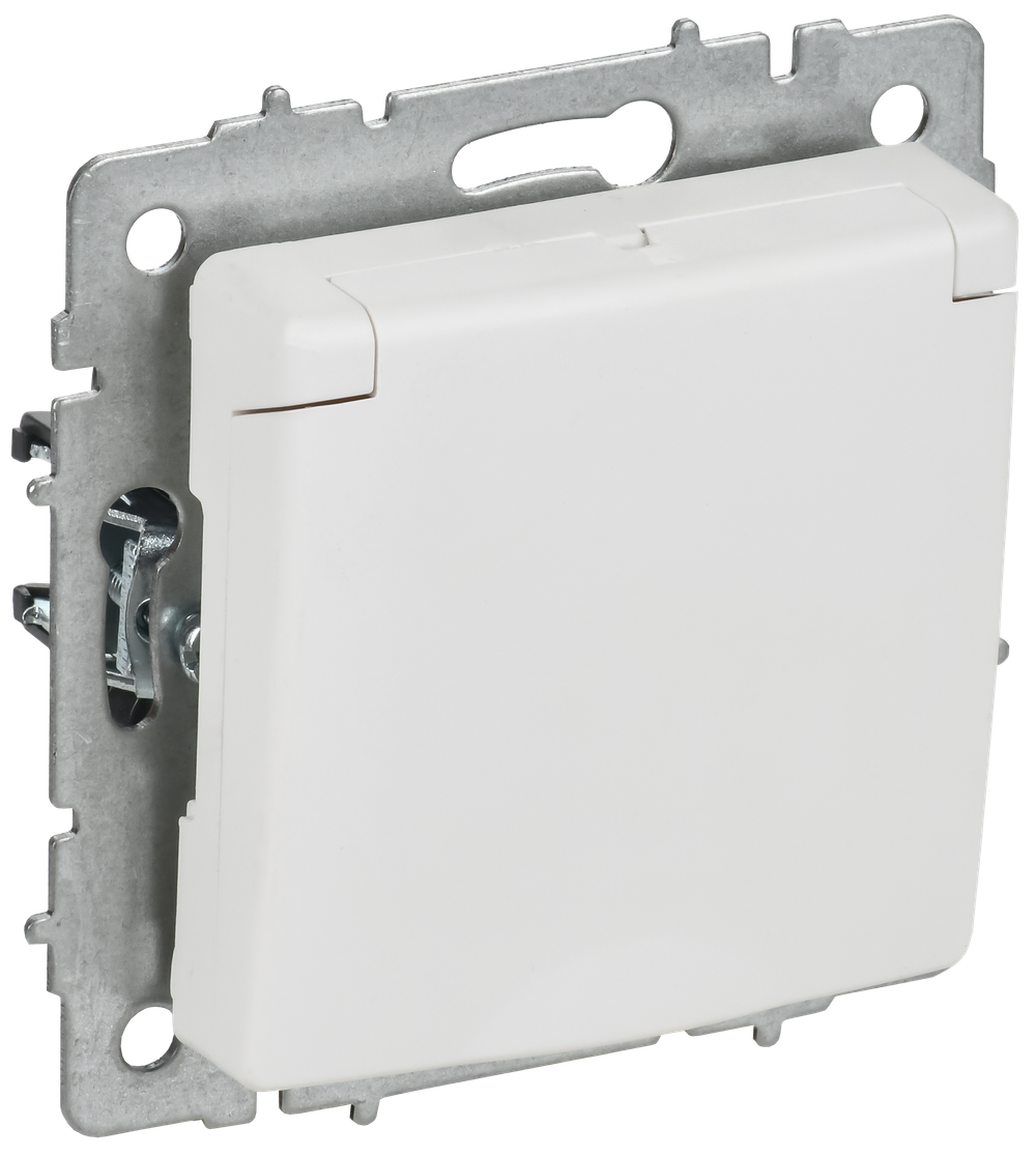 BRITE Розетка 1-местная с заземлением с защитными шторками и крышкой 16А IP20 РСбш10-3-БрАБ арктический белый IEK