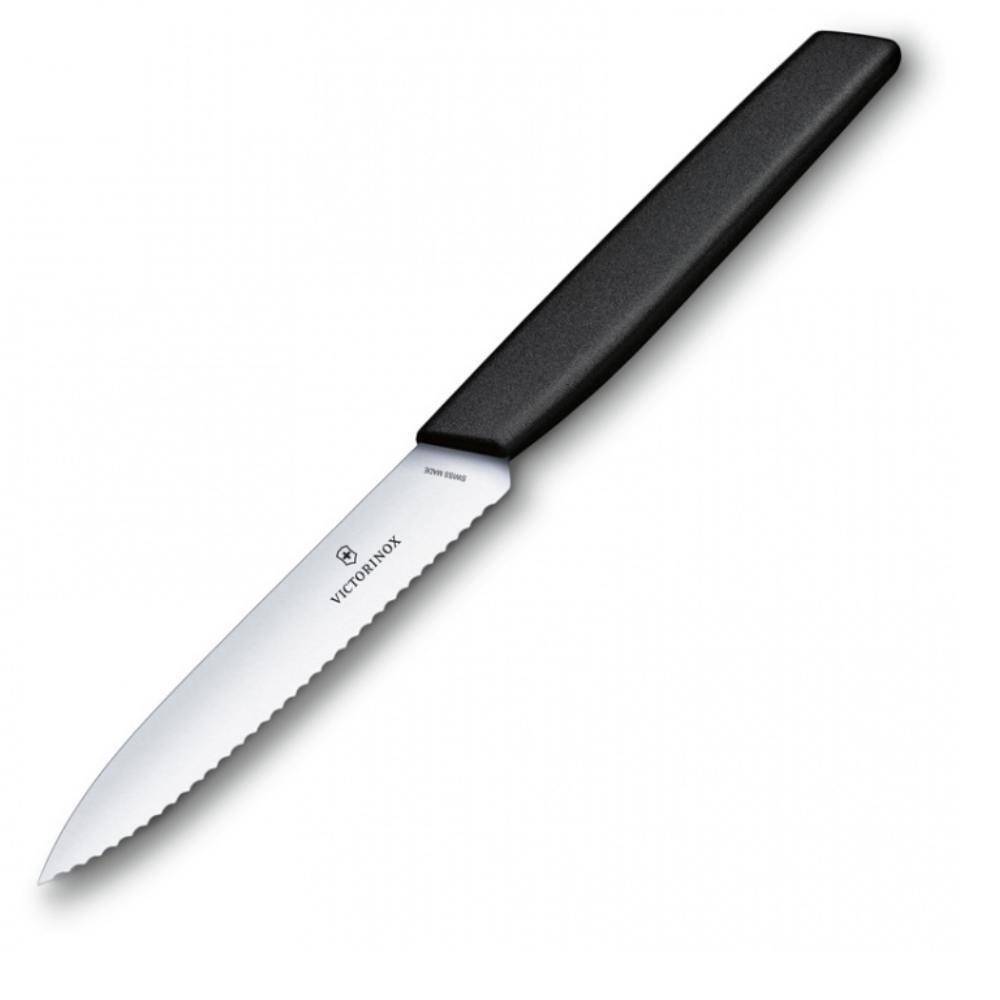 Нож Victorinox для очистки овощей, лезвие 10 см волнистое, черный