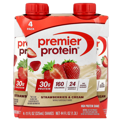 Premier Protein, High Protein Shake, Strawberries and Cream, 4 Shakes, 11 fl oz (325 ml) Each