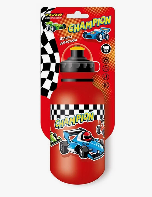 Фляга TRIX Champion детская, 500 мл, защитная крышка, LDPE, красная