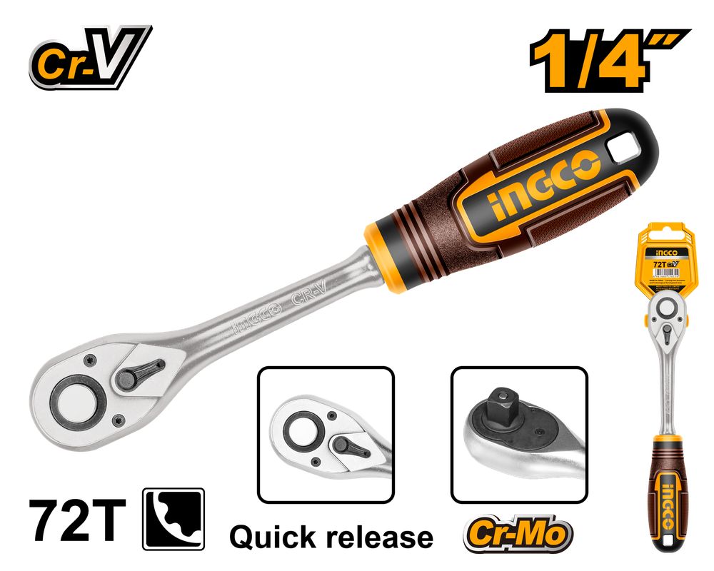 Ключ трещоточный INGCO HRTH0814 INDUSTRIAL 1/4" Ключ трещоточный INGCO HRTH0814 INDUSTRIAL 1/4"