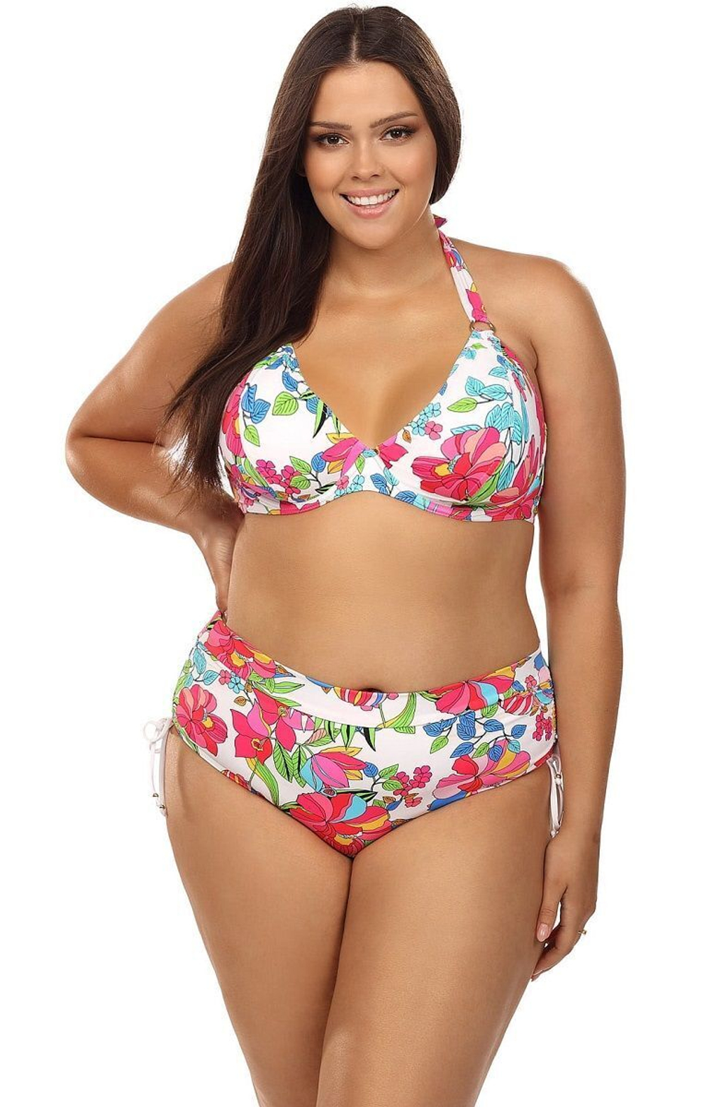 Купальник plus size с ярким цветочным принтом (Размер: 80E/40) (Цвет: разноцветный)