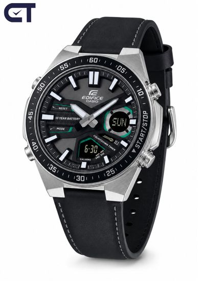CASIO EFV-C110L-1AVDF EDIFICE мужские наручные часы — аналогово-цифровая модель на кожаном ремешке с 10-летней батареей