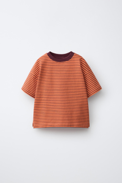 ZARA ФУТБОЛКА В ПОЛОСКУ, ЦВЕТ ЖЖЕНОГО АПЕЛЬСИНА