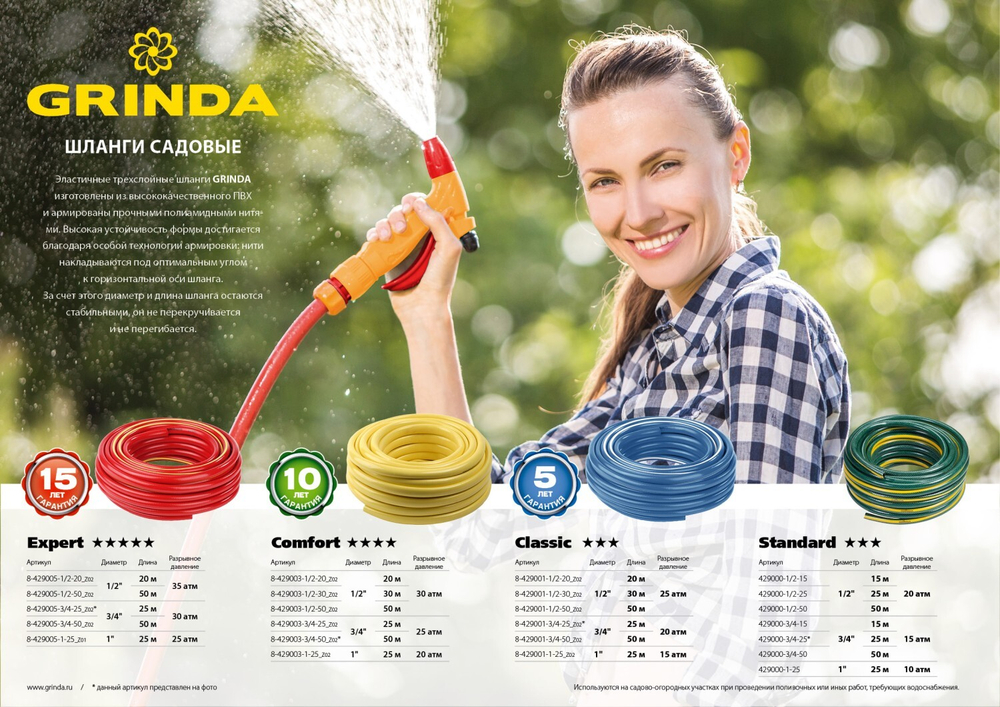 GRINDA Comfort, 1/2″, 20 м, 30 атм, трёхслойный, армированный, поливочный шланг (8-429003-1/2-20)
