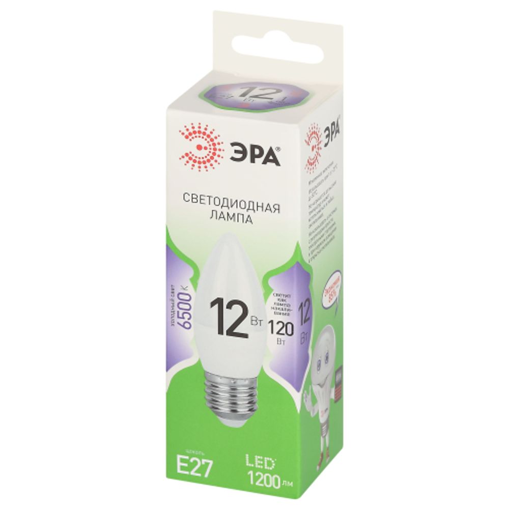 Лампа светодиодная ЭРА GREEN LINE LED B35-12W-865-E27 GL 12Вт свеча холодный свет E27 | Лампы cветодиодные Свеча (B/C)
