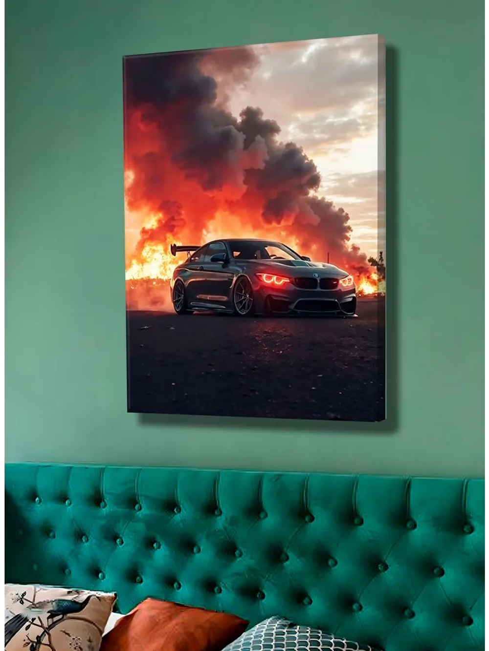 Картина "BMW в ночи", интерьерная 50х70см 1шт.