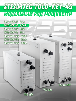 Steamtec TOLO KEY 45 - 4.5 кВт (ВЛАГОСТОЙКИЙ модуль управления), парогенератор для хамама и турецкой бани