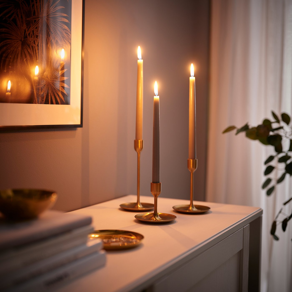 IKEA KLOKHET  (ИКЕА КЛОКХЕТ)  -  Свеча коническая без запаха - серо-бежевая 25 см 8 шт