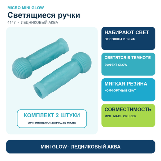 Резиновые ручки Mini Glow (светящийся) ледниковый аква
