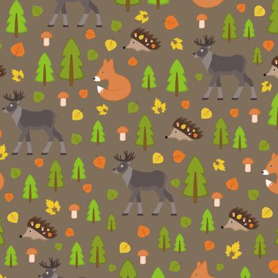 autumnal forest with animals
