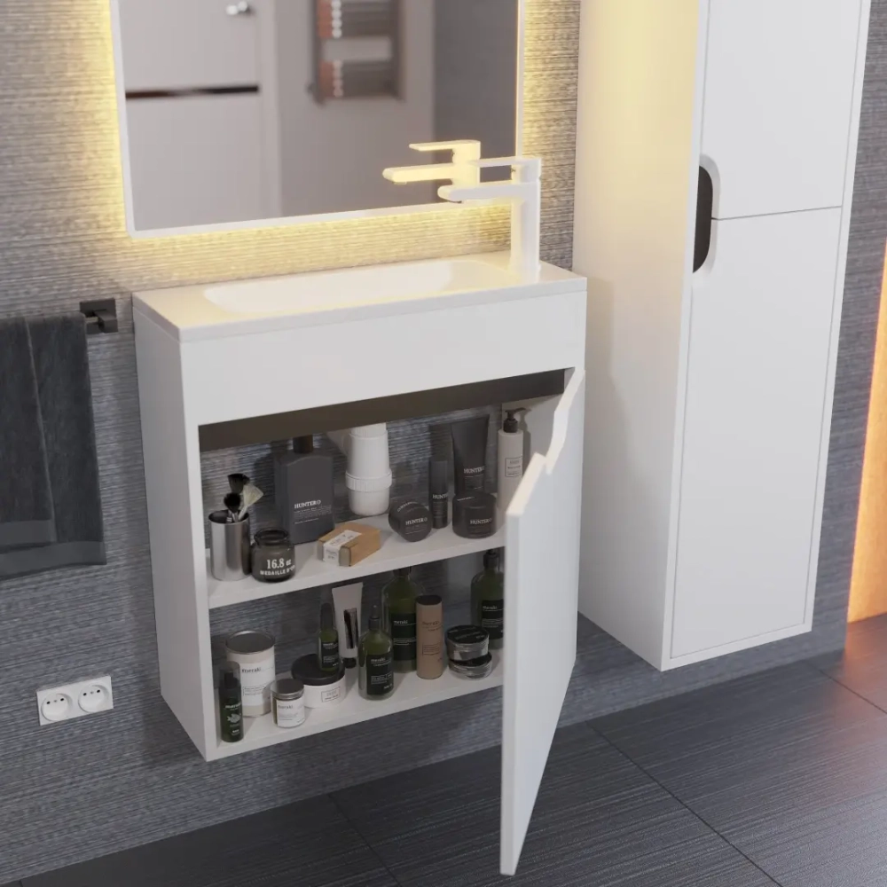 Тумба с раковиной для ванной Uperwood Modul 60 см, подвесная, матовая, белая/графит