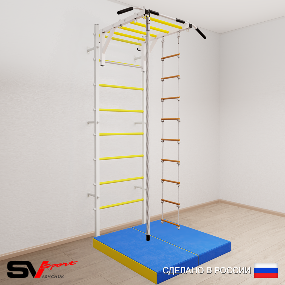 Шведская стенка Sv Sport усиленная 6344 (Турник рукоход/Канат/Лестница/Мат 1м)