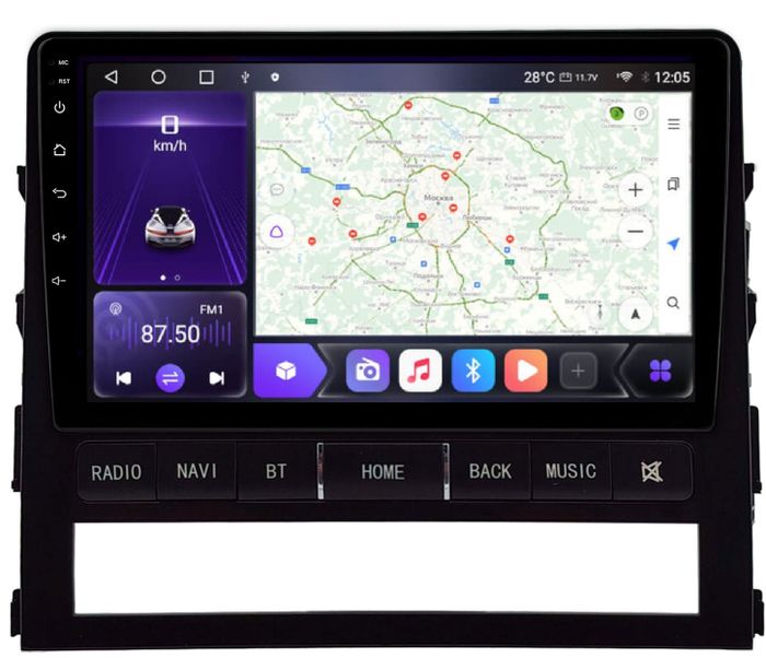 Магнитола для Toyota Land Cruiser 200 2015-2021 (без JBL) - Kuberg HP-9618 (рамка с кнопками) Android 12, Быстрая, CarPlay, 4G SIM-слот