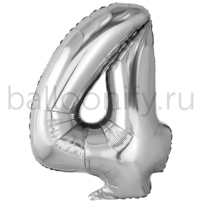 Шар ЦИФРА 4 Металлик Silver 32" 81 см