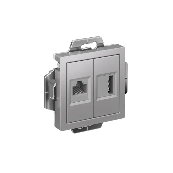 Розетка двойная HDMI + RJ45, Cat 5e Systeme Electric AtlasDesign Алюминий ATN000382