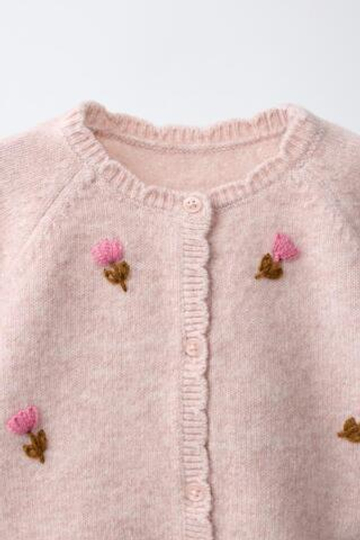 ZARA КАРДИГАН С ВЫШИТЫМИ ЦВЕТАМИ, ЦВЕТ РОЗОВОГО ДЕРЕВА