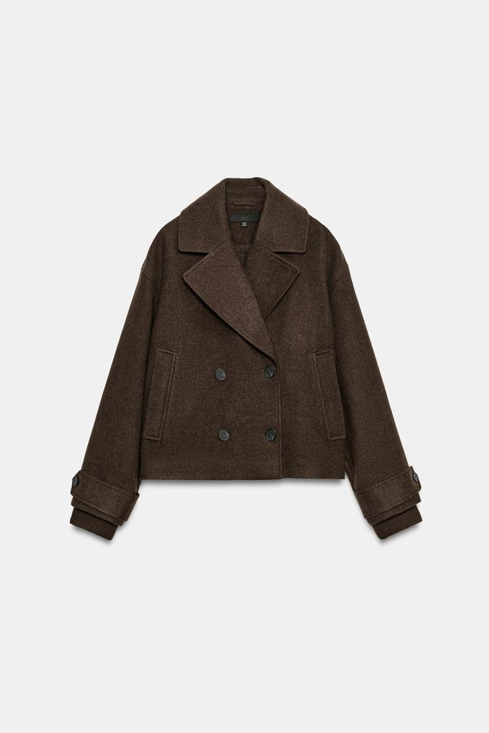 ZARA КОРОТКОЕ МЯГКОЕ ДВУБОРТНОЕ ПАЛЬТО, КОРИЧНЕВЫЙ
