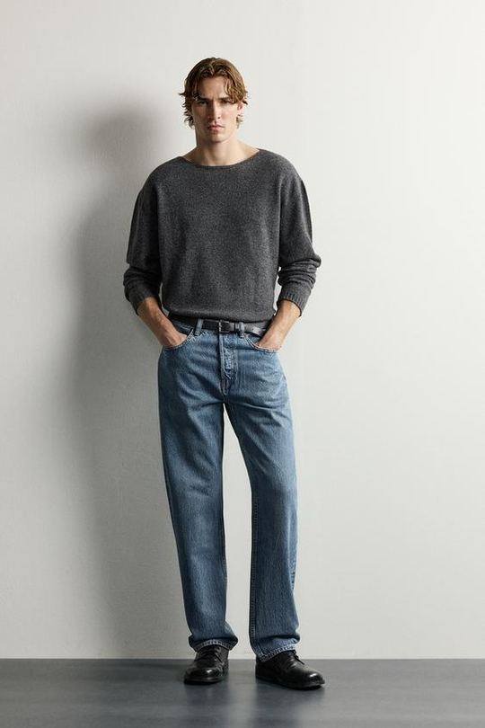 ZARA ДЖИНСЫ STRAIGHT FIT УДЛИНЕННЫЕ, ВЫЦВЕТШИЙ СИНИЙ