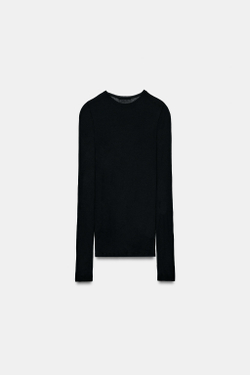 ZARA ФУТБОЛКА SUPIMA® С ДЛИННЫМИ РУКАВАМИ, ЧЕРНЫЙ