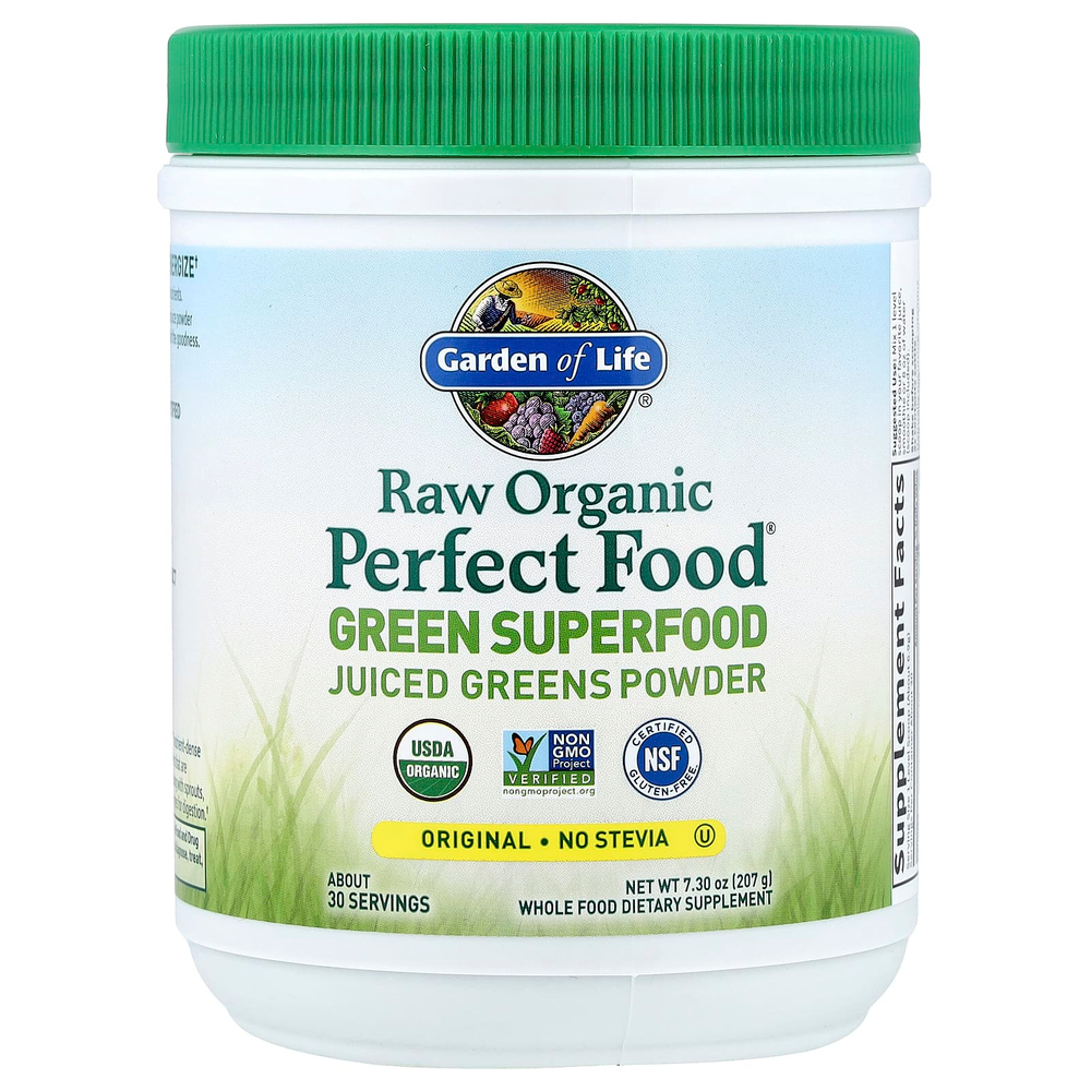 Garden of Life, Raw Organic Perfect Food®, зеленый суперфуд, порошок из сочной зелени, оригинальный вкус, 207 г (7,3 унции)