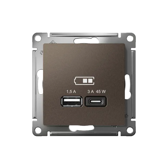 Розетка с USB A+C Systeme Electric AtlasDesign Мокко ATN000629