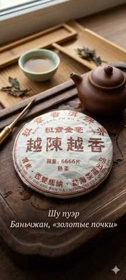 Пуэр: Ban Zhang Pu Er Bing Cha · 越陈越香 (Баньчжан, выдержанный шу пуэр)
