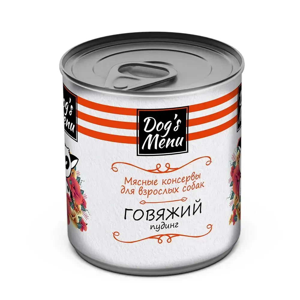 DOG'S MENU Мясные консервы для взрослых собак Говяжий пудинг, 750 г