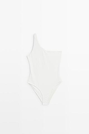 Massimo Dutti Асимметричный купальник с текстурированной поверхностью, экрю