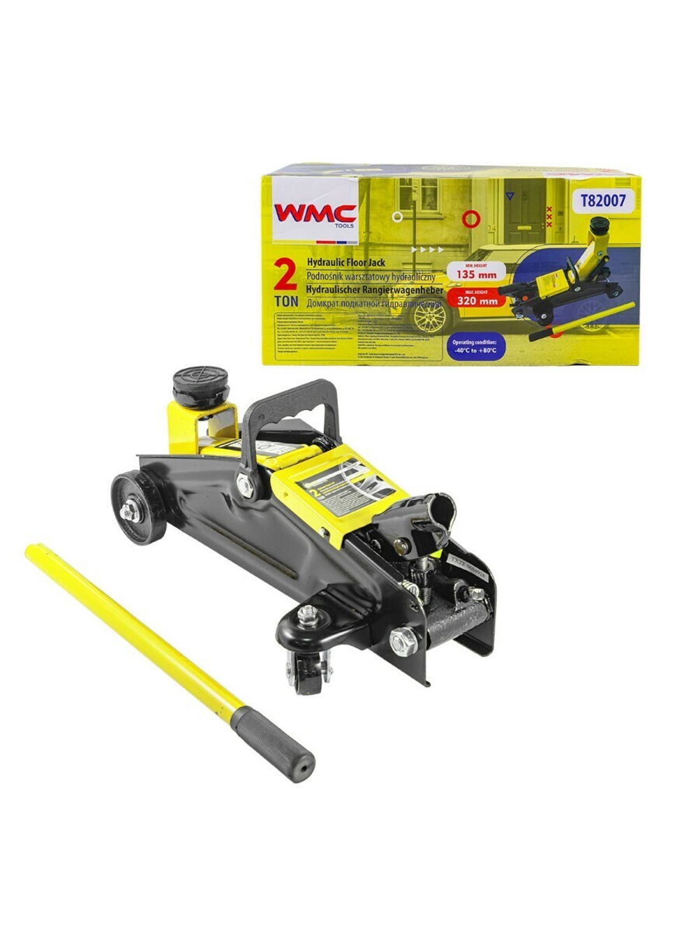 Домкрат подкатной гидравлический 2 т (h min 135мм, h max 320мм) WMC TOOLS WMC-T82007