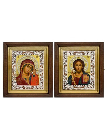 Рукописные иконы Казанской Божией Матери и Иисуса Христа.
