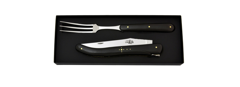 Carving set, Prestige Model (fork + knife), 21 cm, 2 s/s bolsters, shiny finish, Ebony handle