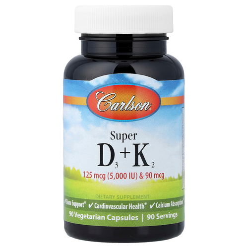 Carlson, Super D3 + K2`` 90 вегетарианских капсул