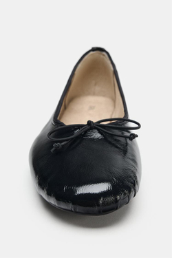 ZARA КОЖАНЫЕ БАЛЕТКИ С БАНТИКОМ, ЧЕРНЫЙ