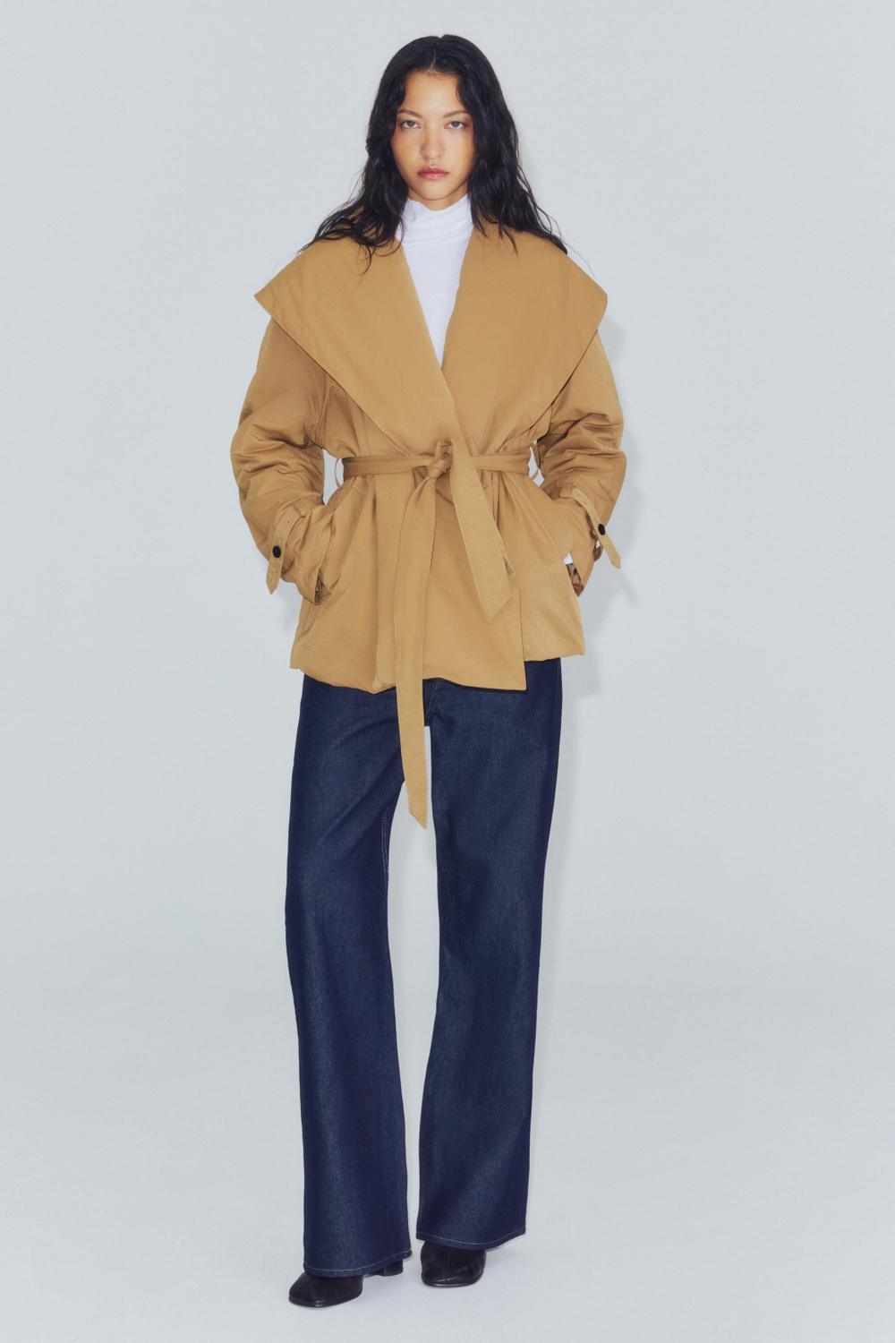 ZARA СТЕГАНАЯ КУРТКА ZW COLLECTION, БЕЖЕВЫЙ