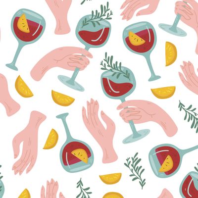 Wine, hand, lemons.
