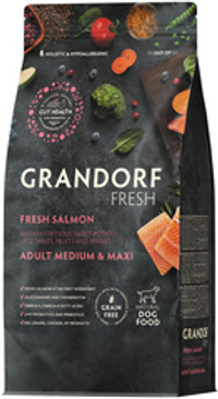 Grandorf Fresh 1кг Holistic Medium&Maxi Salmon&Sweet Potato Сухой корм для собак средних и крупных пород, свежее мясо лосося с бататом